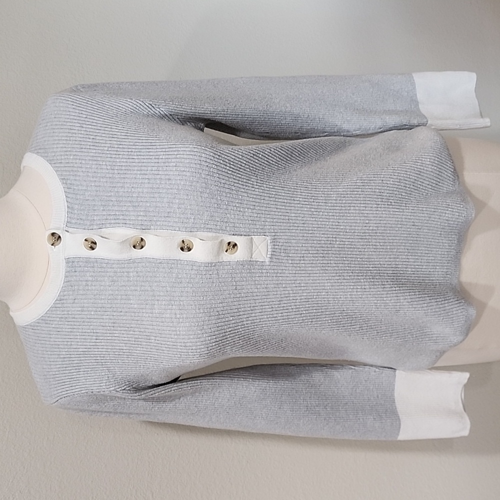 Faherty Mikki Ribbed Henley Sweater Organic Cotton x Cashmere Blend size Large